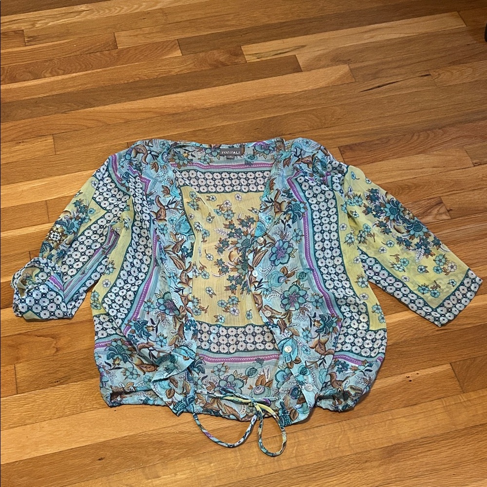 Roz & Ali Blue and Yellow Floral Blouse